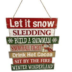 Rustic Christmas House Let It Snow Wooden Hanging Sign Winter Wonderland Decor